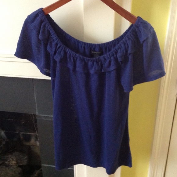 Banana Republic Ruffle Neck Linen Sweater Blue/Purple - Sz Small - Picture 1 of 9